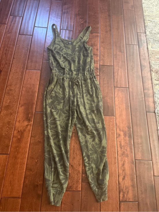 Prana Pants - Prana Olive Green Leaf-Print Sleeveless Jumpsuit